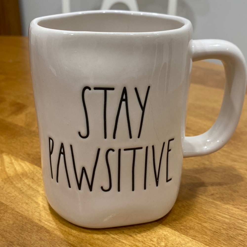 Rae Dunn, 24 oz., “Stay Pawsitive”, ceramic mug.